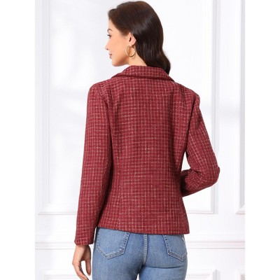 Женские пиджаки INSPIRE CHIC Women's Notch Lapel Long Sleeve Button Blazer Large Dark Red — фото 3