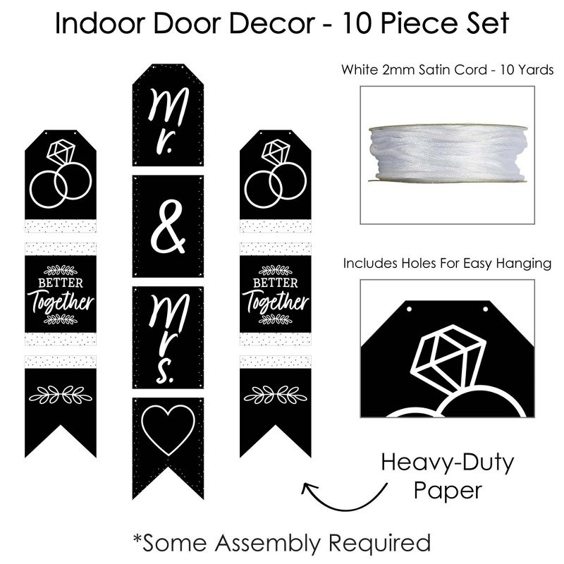 Big Dot of Happiness Mr. and Mrs. - Hanging Vertical Paper Door Banners - Black & White Wedding, Bridal Shower Wall Decoration Kit - Indoor Door Decor, 5 of 8
