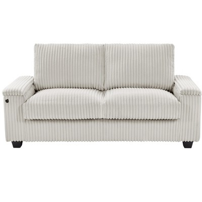 TiramisuBest 71" Plush Corduroy Loveseat Sofa with Square Storage Armrest & USB Port– Beige