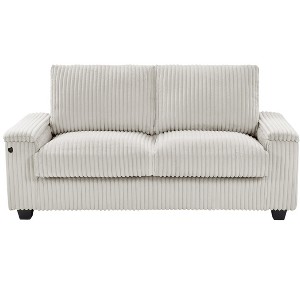 TiramisuBest 71" Plush Corduroy Loveseat Sofa with Square Storage Armrest & USB Port– Beige - 1 of 4