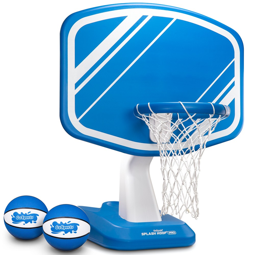 GoSports Splash Hoop PRO Swimming Pool Basketball Game with Poolside Water Basketball Hoop 2 Balls and Pump - Blue