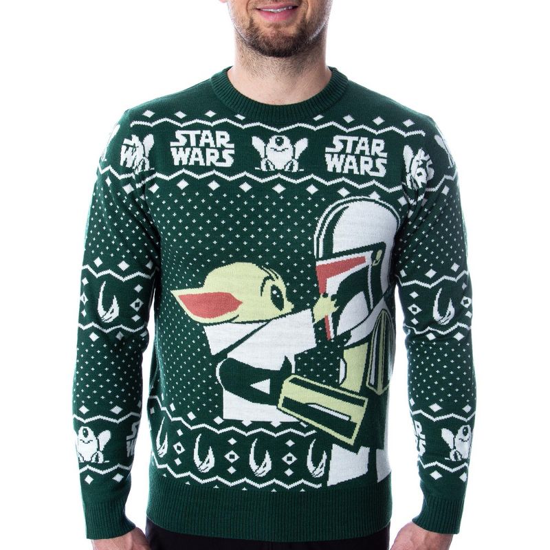 Disney Star Wars Mens' The Mandalorian Grogu Goodbye Holiday Knit Sweater, 3 of 7