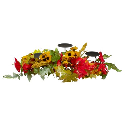 Northlight 28" Yellow Sunflower and Red Leaves Fall Harvest Candle Holder