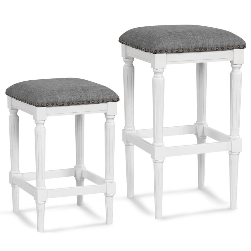 Costway 3 Heights Saddle Stool Set of 2 Square Kitchen Island Stool with Footrests, 1 of 10