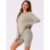 cheibear Women's Ribbed Knit Long Sleeved Top with Slim Biker Shorts Lounge Set - 2 of 4