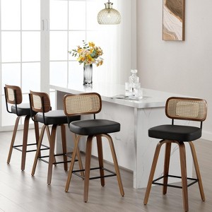 Bekrvio 26"/29" Mid-Century Modern Swivel Bar Stools Set of 1/2/3/4- Faux Leather Upholstered with Back and Bent Wood Legs,Ideal for Kitchen Island - 1 of 4