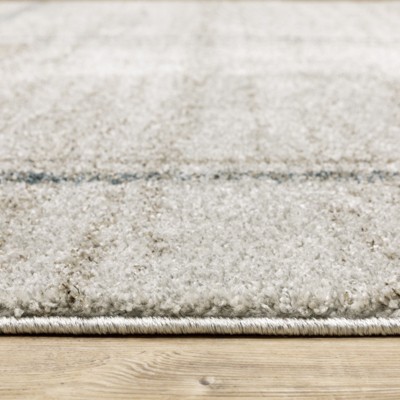 Beige and Blue Rectangular Hand-knotted Synthetic Rug 3.3x5