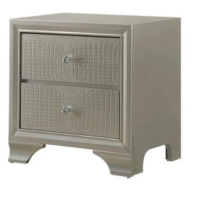 Vynxaria Modern Glam 1pc Nightstand - Champagne Finish, 2 Drawers (Metal Glides), Embossed Crocodile Pattern, Faux Crystal Diamond Pulls - 1 of 4