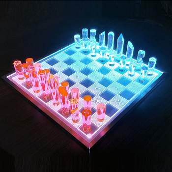 OnDisplay 3D Luxe Acrylic Fire & Ice LED Light Glowing Chess Set