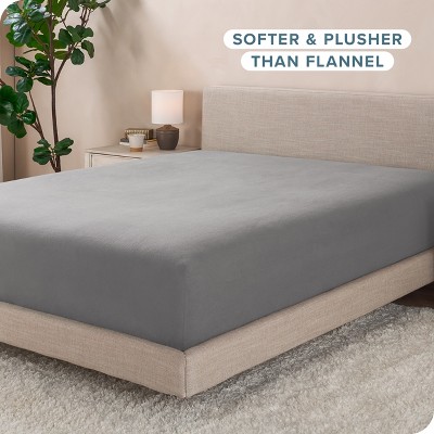 Queen Light Grey Microfiber Deep Pocket Fleece Fitted Sheet