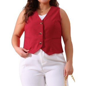 Agnes Orinda Women's Plus Size Sleeveless V-neck Button Down Fashion Vests - 1 of 4