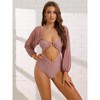 Elerevyo Women's Cut Out Ring Plunge Neck Shirred Long Sleeves Mesh Tummy Control Monokini Swimsuit 1 Pc - 4 of 4
