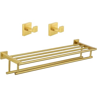 Mixxidea 28-Inch Towel Shelf with Holder Bundle with Square Single Towel Hook (Brushed Gold)