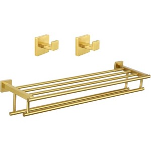 Mixxidea 28-Inch Towel Shelf with Holder Bundle with Square Single Towel Hook (Brushed Gold) - 1 of 3