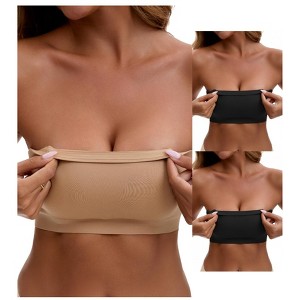 INSPIRE CHIC 3 Packs Women's Strapless Seamless Wirefree Padded Bandeau Non-Slip Silicone Tube Bras - 1 of 4