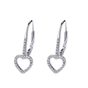 14K White Gold Open Heart Leverbak Earrings with Crystals - 1 of 4