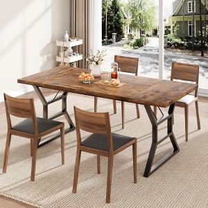 70.9″ Farmhouse Dining Table for 6 with Heavy-Duty Metal Trapezoid Legs – Rectangular Rustic Wood Kitchen & Outdoor Party Table - 1 of 4