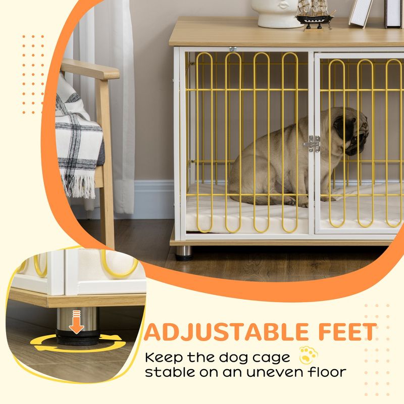 PawHut Modern Medium Dog Crate End Table with Soft Cushion, Wooden Dog Crate Bed Indoor Dog Kennel Furniture with Washable Cushion Cover, 5 of 7
