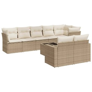 vidaXL 9 Piece Patio Sofa Set with Cushions - Beige and Cream With Table - 1 of 4