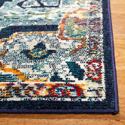 Navy and Fuchsia Floral Square Synthetic Area Rug