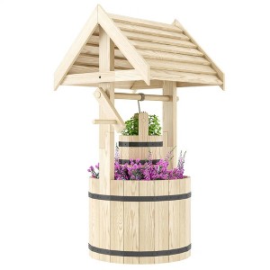Resenkos Wood Wishing Well for Outside with Hanging Bucket, Wishing Well Planter with Drain Hole for Garden Patio, Natural - 1 of 4