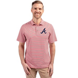 Atlanta Braves Cutter & Buck Virtue Eco Pique Stripe Recycled Mens Polo - 1 of 1