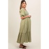 PinkBlush Light Olive Gauze Smocked Embroidered Square Neck Maternity Midi Dress - 3 of 4