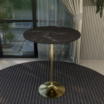 Round Black Marbleized MDF Bar Height Table with Gold Pedestal Base