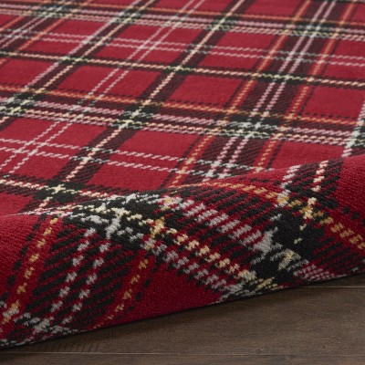 Red Plaid Rectangular Synthetic Area Rug 7' x 10'