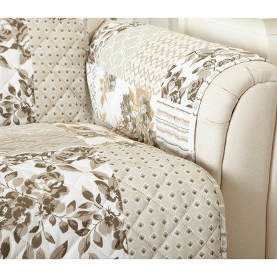 Taupe Patchwork Reversible Chair Furniture Protector Slipcover