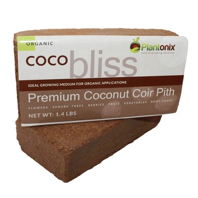 Plantonix Coco Bliss Premium Organic Coconut Coir Pith 650 Gram Bricks for Home Gardening, Potted Plants, Landscaping, and More, Brown