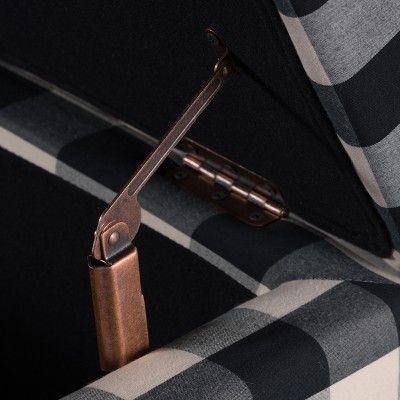 Brianna Black Checkerboard Fabric Storage Ottoman with Birch Legs