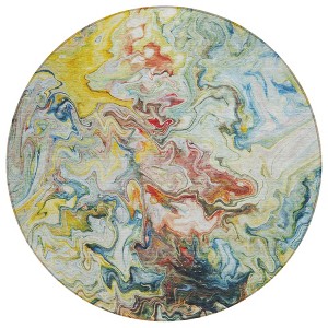 Ivory Blue And Yellow Abstract Washable Indoor Outdoor Area Rug - 1 of 4