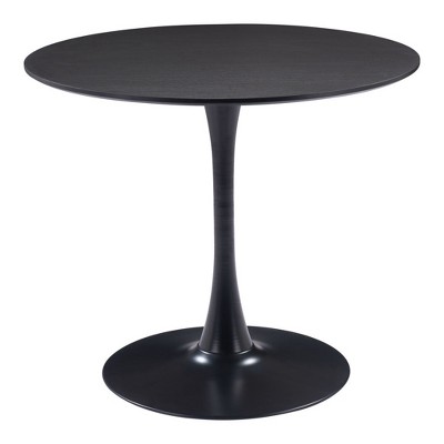 HomeRoots 36" Black Wood and Steel Pedestal Base Round Top Dining Table