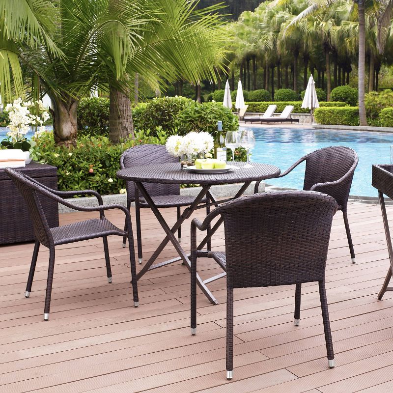 Palm Harbor 5pc Outdoor Wicker Dining Set - Brown - Crosley: All-Weather Resin, UV-Resistant, Stackable Chairs, Foldable Table, 4 of 10