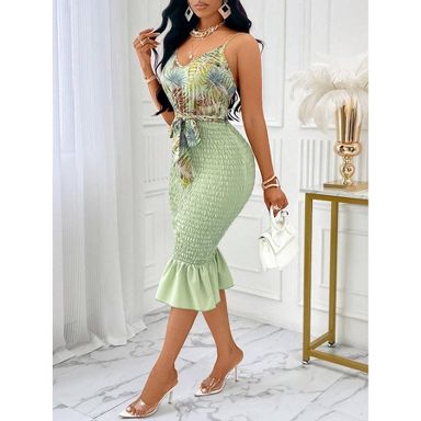 green emerald velvet dress Rixo (Target) Green/Pink/Yellow Floral with Smocked Back Maxi Dress- Size 4
