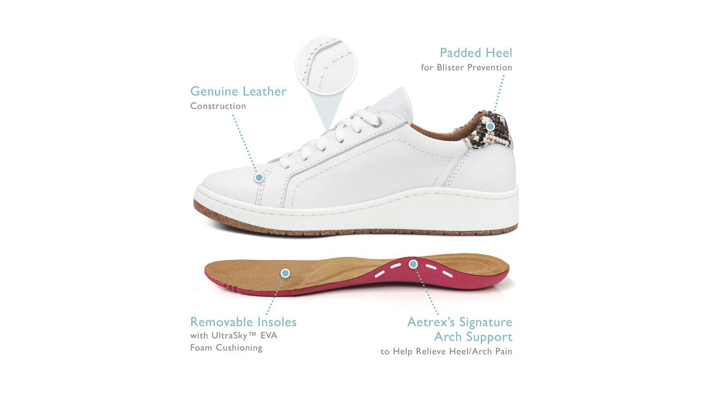 Женские кроссовки AETREX Comfort Sneakers Blake White Size 7.5-8, цвет: Белый — фото 4