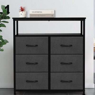 FONTOI 6 Drawer Dresser, Storage Cabinets, Multi-Compartment Storage Cabinet, Graceful Organization, for Family Rooms,  Black, 31.5"*11.8"*34.25"