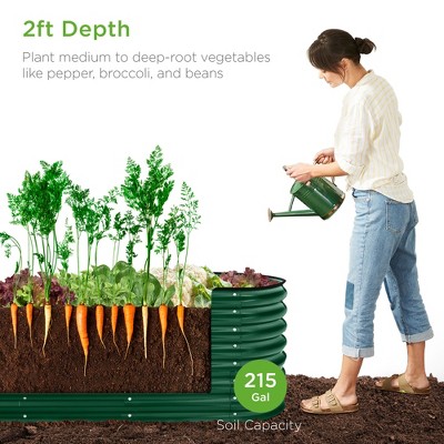 Dark Green 8x2x2ft Powder-Coated Steel Outdoor Raised Garden Bed