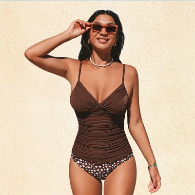 Women's Brown Sugar Dot Tankini Swimsuit Set - Cupshe