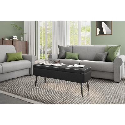 Storage Ottoman Bench, Mid-Century Modern Entryway Bedroom Bench, Synthetic Leather with Stitchin, Leather Bench with Storage Ottoman, Foot Rest