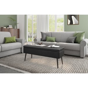 Storage Ottoman Bench, Mid-Century Modern Entryway Bedroom Bench, Synthetic Leather with Stitchin, Leather Bench with Storage Ottoman, Foot Rest - 1 of 4