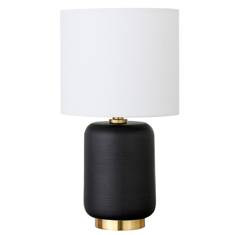 Hampton & Thyme 15" Tall Ceramic Mini Lamp with Fabric Shade Matte Black/White