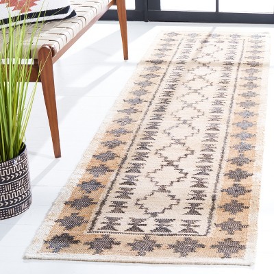 Handmade Ivory and Gray Wool Flat Woven Runner Rug