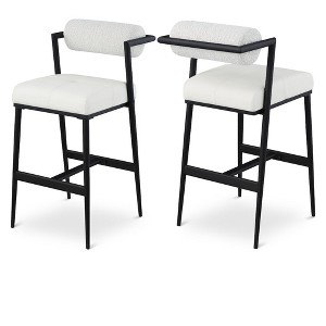 Meridian Furniture,Stryker Cream Boucle Fabric and Vegan Leather Stool, Set of 2 - 1 of 4