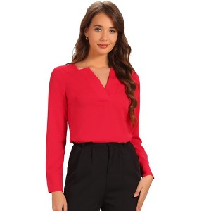INSPIRE CHIC Women's Elegant Long Sleeve V Neck Work Office Blouse - 1 of 4