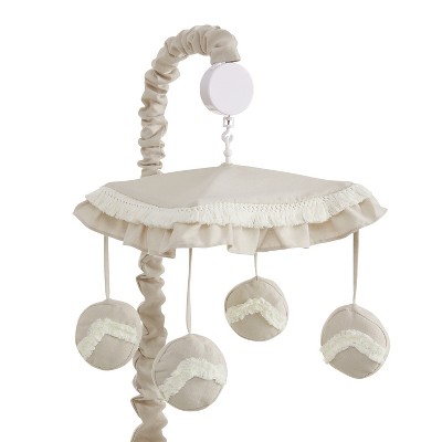 Image of Sweet Jojo Designs Boy, Girl, Unisex/Gender Neutral Musical Crib Mobile Boho Fringe Linen Taupe and Ivory
