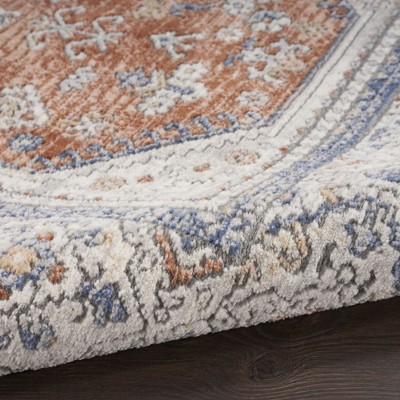 Gray and Orange Rectangular Synthetic Vintage Rug 2' x 3'