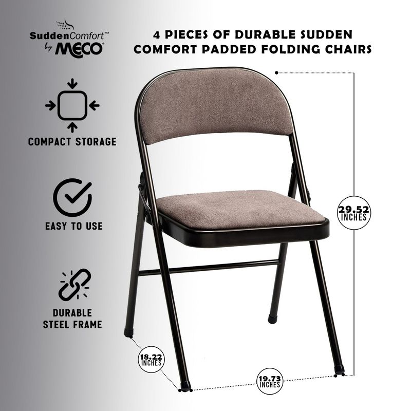 MECO 4-Pack of Sudden Comfort Deluxe Fabric Padded Folding Dinning Chairs with 16 x 16 Inch Seat and Non Marring Leg Caps, 3 of 7