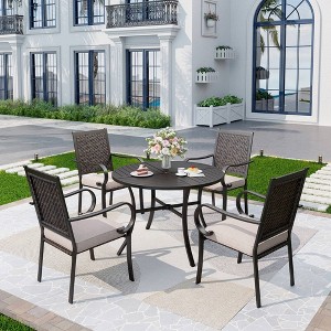 5pc Patio Set with Steel Table & Rattan Dining Chairs - Captiva Designs: Outdoor Furniture, Powder-Coated Frame - 1 of 4